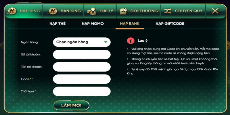 Cổng game Kingfun - Thế giới giải trí đánh bài có một không hai 3 Giao dịch nạp rút diễn ra nhanh chóng