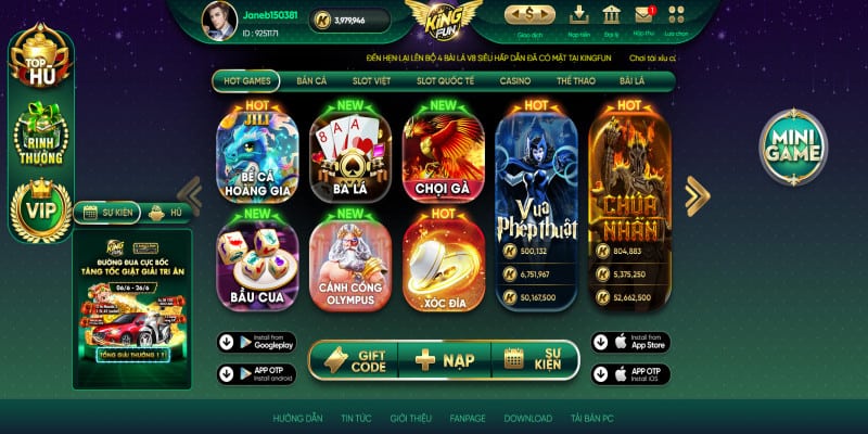 Cổng game Kingfun - Thế giới giải trí đánh bài có một không hai 2 Giao diện gây ấn tượng với tân thủ